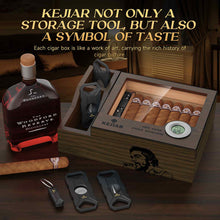Load image into Gallery viewer, KEJIAR Wooden Humidor with Side Accessory Compartments, Glass Top Cigar Humidor with Digital Hygrometer, Adjustable Humidifier, Divider, Cigar Cutters, Holds Up to 20 Cigars