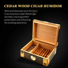 Load image into Gallery viewer, FANKAI Wooden Cigar Humidor Box with Hygrometer Humidifier Devider,Handmade Table Humidor Case Holds Up to 60 Cigars