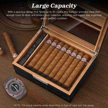 Load image into Gallery viewer, TISFA Wooden Humidor with 4 in 1 Cigar Cutter, Digital Hygrometer and Humidifier, Drawer, Divider, Cigar Length Ruler, Large Cedar Wood Cigar Box and Cigar Cutter Gifts Set