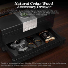 Load image into Gallery viewer, TISFA Wooden Humidor with 4 in 1 Cigar Cutter, Digital Hygrometer and Humidifier, Drawer, Divider, Cigar Length Ruler, Large Cedar Wood Cigar Box and Cigar Cutter Gifts Set