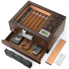 Load image into Gallery viewer, XIFEI Wooden Humidor with Combination Lock, Glass Top Cigar Humidor with Digital Hygrometer, Adjustable Humidifier, Divider, Accessories Drawer, Holds Up to 30 Cigars