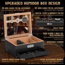 Load image into Gallery viewer, LIHTUN Wooden Humidor, Glass Top Cigar Box with Digital Hygrometer, Adjustable Humidifier, Accessories Drawer, Holds Up to 35 Cigars