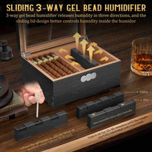 Load image into Gallery viewer, LIHTUN Wooden Humidor, Glass Top Cigar Box with Digital Hygrometer, Adjustable Humidifier, Accessories Drawer, Holds Up to 35 Cigars