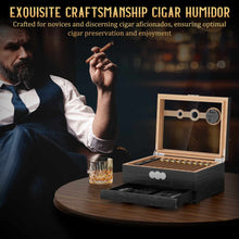 Load image into Gallery viewer, LIHTUN Wooden Humidor, Glass Top Cigar Box with Digital Hygrometer, Adjustable Humidifier, Accessories Drawer, Holds Up to 35 Cigars