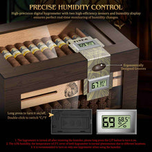 Load image into Gallery viewer, TISFA Wooden Humidor with 2 Digital Hygrometer, Cedar Wood Cigar Box with 2 Humidifiers, Cedar Tray, Divider, Accessory Drawer, Acrylic Travel Cigar Tube, Large Desktop Humidors Holds 50-65 Cigars