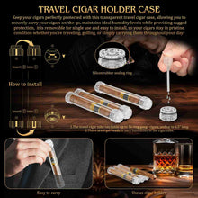 Load image into Gallery viewer, TISFA Wooden Humidor with 2 Digital Hygrometer, Cedar Wood Cigar Box with 2 Humidifiers, Cedar Tray, Divider, Accessory Drawer, Acrylic Travel Cigar Tube, Large Desktop Humidors Holds 50-65 Cigars