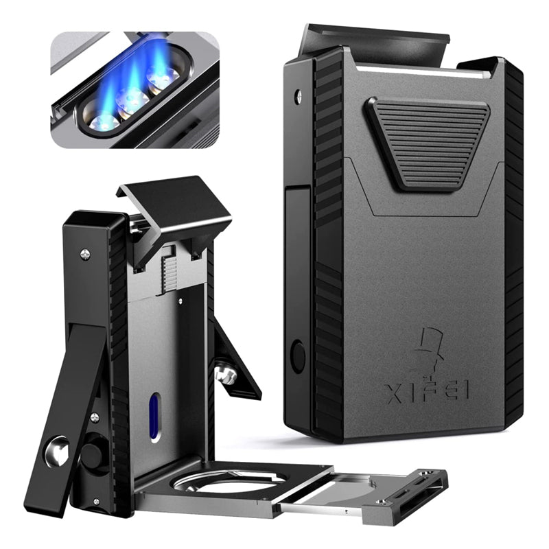  XIFEI Cigar Lighter, Triple Jet Flame Torch Lighter with Cigar  Cutter V Cut, Cigar Accessories Cigar Holder, Windproof Refillable Butane  Lighters for Smoking with Gift Box : Health & Household
