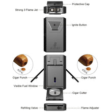 Load image into Gallery viewer, XIFEI Cigar Lighter Triple-Jet Flame, with Integrated Cigar Puncher and Double-Blade Cigar Cutter
