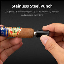 Load image into Gallery viewer, TISFA Cigar Draw Enhancer Tool, 3-in-1 Cigar Punch Set with Draw Enhancer Cutter and Twin Nubber, Ultra Sharp Stainless Steel Punch Cigar Cutters