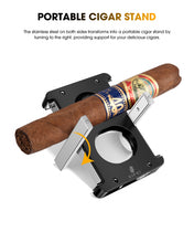 Load image into Gallery viewer, XIFEI Cigar Cutter V-Cut Guillotine,4 in 1 Straight Cut V Cutter with Cigar Punch Cigar Holder Stainless Steel Blade Ergonomic Design with Secure-Lock 60 RG Cigar Accessories (Black)