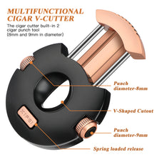 Load image into Gallery viewer, XIFEI Cigar Cutter V-Cut Guillotine Stainless Steel Scissors Cigars Clippers Sharp Blade Built-in Cigar Punch Ergonomic Design Perfect Cigar Accessory Tool with Gift Box