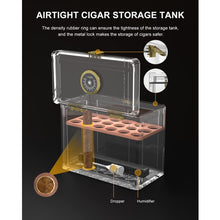 Load image into Gallery viewer, TISFA Acrylic Cigar Humidor with Humidifier and Hygrometer, Desktop Cigar Case Box with Spanish Cedar Cigar Tray That can Hold About 18-50 Cigars