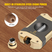 Load image into Gallery viewer, XIFEI Cigar Cutter V-Cut,3 in 1 V Cutter with Cigar Punch Cigar Stand Sharpest 440 Stainless Steel Cut Blade Ergonomic Design Secure-Lock 55 Ring Gauge Portable Cigar Clipper with Gift Box