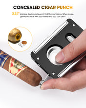 Load image into Gallery viewer, XIFEI Cigar Cutter V-Cut Guillotine,4 in 1 Straight Cut V Cutter with Cigar Punch Cigar Holder Stainless Steel Blade Ergonomic Design with Secure-Lock 60 RG Cigar Accessories (Black)