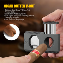 Load image into Gallery viewer, XIFEI Cigar Cutter V-Cut Guillotine 3 in 1 Straight Cut V Cutter with Cigar Punch Stainless Steel Blade Ergonomic Design Secure-Lock Cigar Clipper,Cuts Up to 60 Ring Gauge Cigars