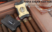 Load image into Gallery viewer, TISFA Cigar Cutter V-Cut, Stainless Steel Guillotine Sharp Cut Blade with Cigar Stand