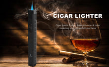 Load image into Gallery viewer, XIFEI Cigar Lighter, Cigar Punch, Cigar Draw Enhancer, Cigar Length Measuring Tools, All-in-one Refillable Butane Lighter, Windproof and Portable Pen Torch Lighter (Black)
