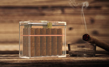 Load image into Gallery viewer, TISFA Acrylic Cigar Humidor with Humidifier and Hygrometer, Desktop Cigar Case Box with Spanish Cedar Cigar Tray That can Hold About 18-50 Cigars