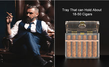 Load image into Gallery viewer, TISFA Acrylic Cigar Humidor with Humidifier and Hygrometer, Desktop Cigar Case Box with Spanish Cedar Cigar Tray That can Hold About 18-50 Cigars
