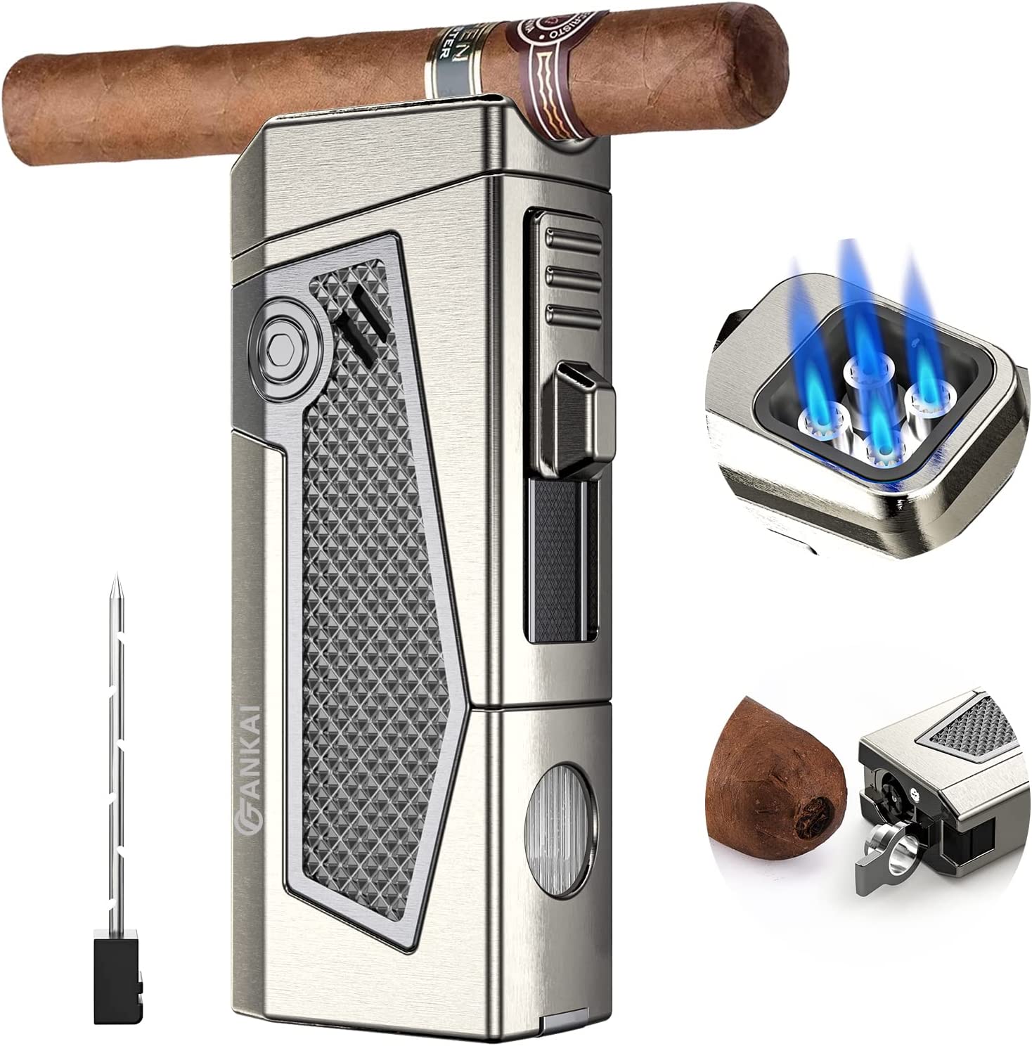 FANKAI Quad-Jet Cigar Lighter Punch Stand Draw Enhancer 4IN1 FANKAI Quad-Jet Cigar Lighter Punch Stand Draw Enhancer 4IN1