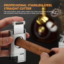 Load image into Gallery viewer, TISFA Cigar Torch Lighter with Built in Cigar Cutter, Triple Jet Flame Butane Lighter with Visible Window, Refillable Butane Windproof Lighters