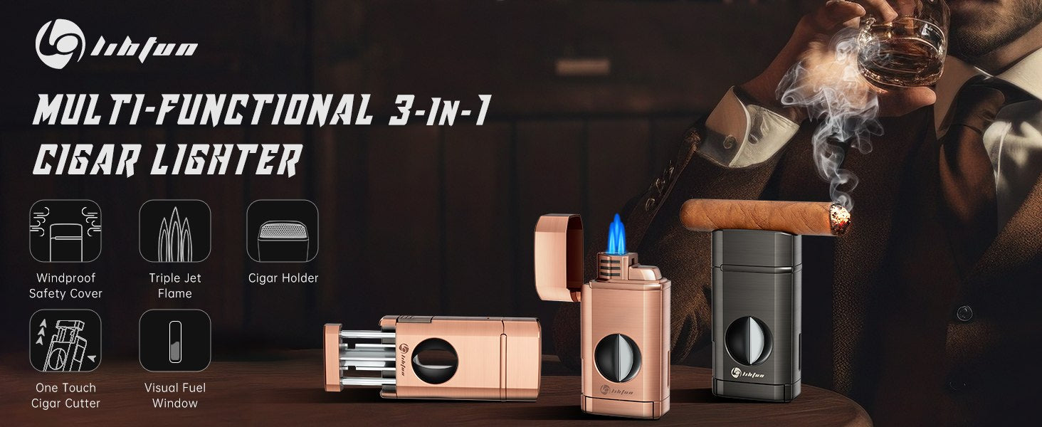New arrivals | LIHTUN Cigar Lighter with Spring Loaded V Cutter: Ultim ...