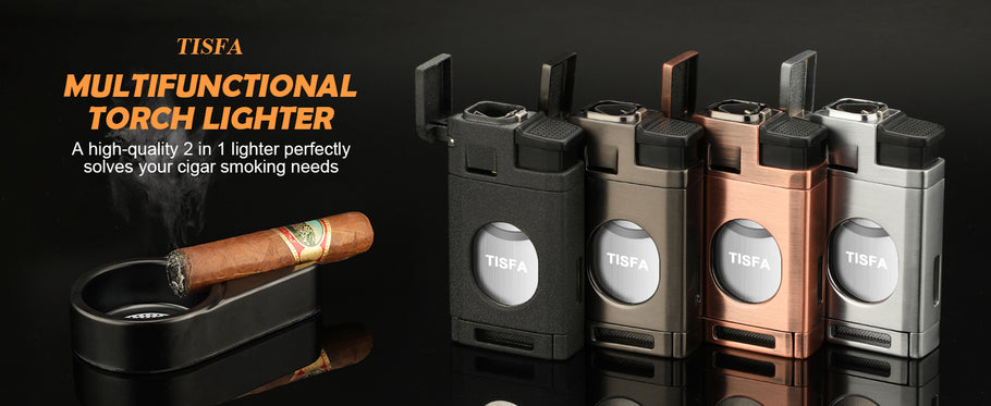 New arrivals | The Ultimate Cigar Enthusiast's Tool: TISFA Triple Flame Torch Lighter with Built-In Cigar Cutter
