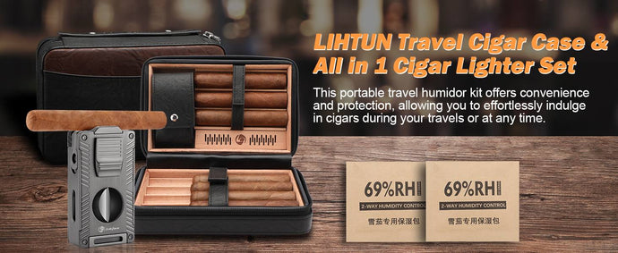 New arrivals | Elevate Your Cigar Experience: Leather Travel Humidor Case with 5-in-1 Cigar Lighter