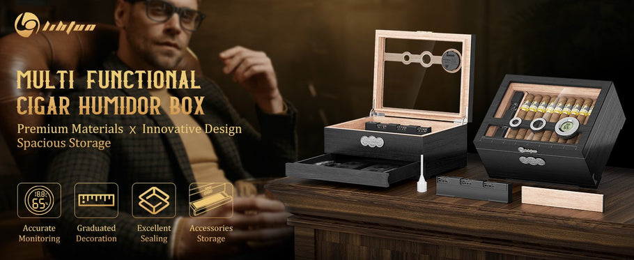 New arrivals | Combining Craftsmanship and Innovation: LIHTUN Cedar Wood Humidor with Accessories Drawer