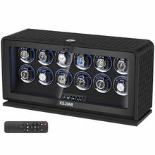 Load image into Gallery viewer, KEJIAR Automatic Watch Winder with 12 Watch Rotator, PU Leather Watch Spinner with Touch Screen, Remote, LED, 3 Modes, Fingerprint Lock, 4 Plugs, Quiet Storage Display Rotating Watch Case Gifts for Men
