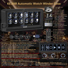 Load image into Gallery viewer, KEJIAR Automatic Watch Winder with 12 Watch Rotator, PU Leather Watch Spinner with Touch Screen, Remote, LED, 3 Modes, Fingerprint Lock, 4 Plugs, Quiet Storage Display Rotating Watch Case Gifts for Men
