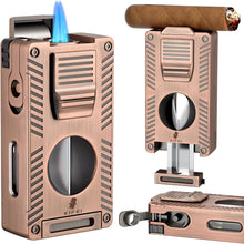 Load image into Gallery viewer, LIHTUN 2 Jet Flame Torch Lighter with Cigar V Cutter, Cigar Holder, Cigar Draw Enhancer, Cigar Punch, Refillable Butane Lighter, Smoking Gift for Men
