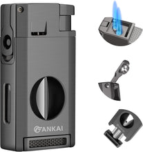 Load image into Gallery viewer, TISFA Torch Lighter with Cigar Cutter V Cut, Cigar Punch, Double Jet Flame Cigar Lighter, Refillable Butane Lighter, Cool Windproof Lighter for Smoking
