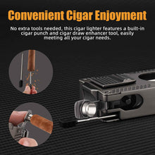 Load image into Gallery viewer, LIHTUN 2 Jet Flame Torch Lighter with Cigar V Cutter, Cigar Holder, Cigar Draw Enhancer, Cigar Punch, Refillable Butane Lighter, Smoking Gift for Men
