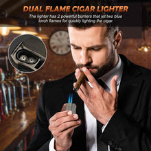 Load image into Gallery viewer, TISFA Cigar Lighter Double Jet Flame, Built-in Cigar Punch, Cigar Holder, Adjustable Windproof Butane Lighter, Refillable Pocket Cool Lighters
