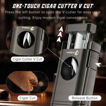 Load image into Gallery viewer, LIHTUN 3-in-1 Cigar Lighter, Triple Jet Flame Torch Lighter, One-Touch Cigar Cutter V Cut, Built-in Cigar Holder (Without Butane Gas)
