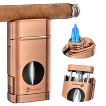 Load image into Gallery viewer, LIHTUN 3-in-1 Cigar Lighter, Triple Jet Flame Torch Lighter, One-Touch Cigar Cutter V Cut, Built-in Cigar Holder (Without Butane Gas)
