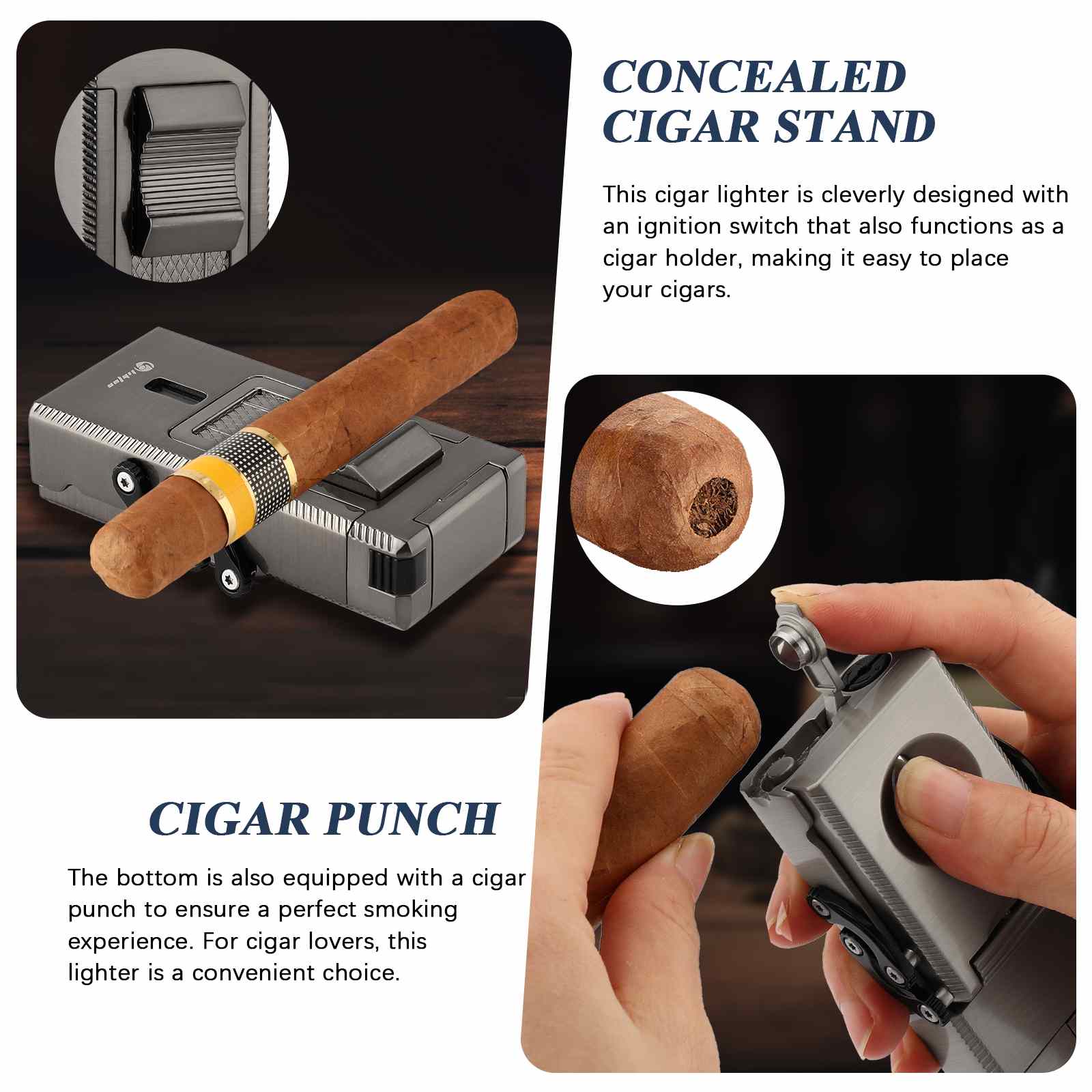 cigarette lighter for gift LIHTUN 3 Jet Flame Torch Lighter with Slide Cigar V Cutter, Cigar Holder,  Cigar Draw Enhancer, Cigar Punch, Refillable Butane Lighter, Smoking Gift