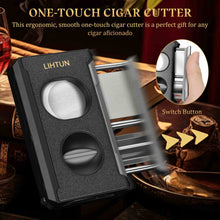 Load image into Gallery viewer, LIHTUN 4-in-1 Cigar Cutter, One-Touch Straight Cut V Cutter, Cigar Punch Draw Enhancer, Stainless Steel Blade Cigar Clippers, Cuts Up to 60 Ring Gauge Cigars
