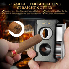 Load image into Gallery viewer, LIHTUN 4-in-1 Cigar Cutter, One-Touch Straight Cut V Cutter, Cigar Punch Draw Enhancer, Stainless Steel Blade Cigar Clippers, Cuts Up to 60 Ring Gauge Cigars
