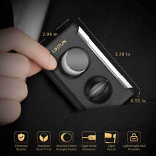 Load image into Gallery viewer, LIHTUN 4-in-1 Cigar Cutter, One-Touch Straight Cut V Cutter, Cigar Punch Draw Enhancer, Stainless Steel Blade Cigar Clippers, Cuts Up to 60 Ring Gauge Cigars
