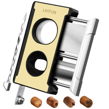 Load image into Gallery viewer, LIHTUN 4-in-1 Cigar Cutter, One-Touch Straight Cut V Cutter, Cigar Punch Draw Enhancer, Stainless Steel Blade Cigar Clippers, Cuts Up to 60 Ring Gauge Cigars
