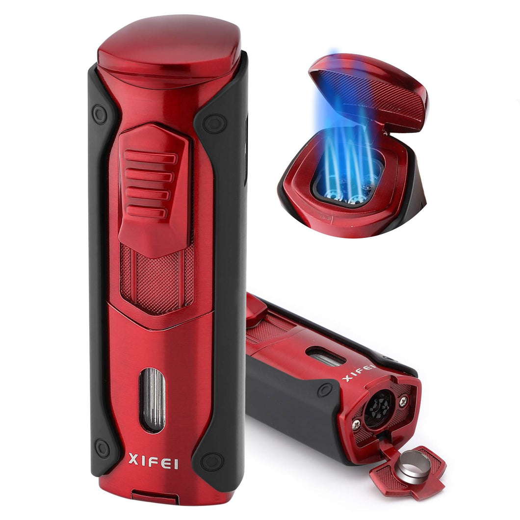 XIFEI 4 Jet Flame Torch Lighter with Cigar Punch, Refillable Butane Lighter, Smoking Gift for Men