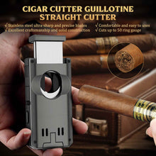 Load image into Gallery viewer, LIHTUN 5-in-1 Cigar Lighter, 2 Jet Flame Refillable Butane Torch Lighter, Manual Flame Adjustment Switch, Built-in Punch, Guillotine Cigar Cutter, V Cutter, 2 Cigar Stands
