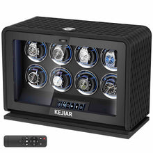 Load image into Gallery viewer, KEJIAR Automatic Watch Winder with 8 Watch Rotator, PU Leather Watch Spinner with Touch Screen, Remote, LED, 3 Modes, Fingerprint Lock, 4 Plugs, Quiet Storage Display Rotating Watch Case Gifts for Men
