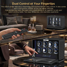 Load image into Gallery viewer, KEJIAR Automatic Watch Winder with 8 Watch Rotator, PU Leather Watch Spinner with Touch Screen, Remote, LED, 3 Modes, Fingerprint Lock, 4 Plugs, Quiet Storage Display Rotating Watch Case Gifts for Men
