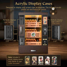 Load image into Gallery viewer, XIFEI Cigar Humidor Cabinet with 5 Acrylic Display Window, Adjustable LED Lighting, Cedar Wood Shelves &amp; Drawer, Digital Hygrometer, 3 Humidifiers, Desktop Humidor Box Holds Up to 150 Cigars
