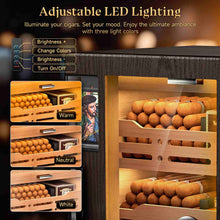 Load image into Gallery viewer, XIFEI Cigar Humidor Cabinet with 5 Acrylic Display Window, Adjustable LED Lighting, Cedar Wood Shelves &amp; Drawer, Digital Hygrometer, 3 Humidifiers, Desktop Humidor Box Holds Up to 150 Cigars

