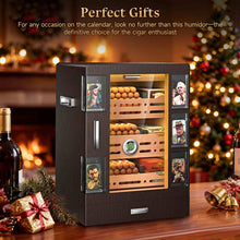Load image into Gallery viewer, XIFEI Cigar Humidor Cabinet with 5 Acrylic Display Window, Adjustable LED Lighting, Cedar Wood Shelves &amp; Drawer, Digital Hygrometer, 3 Humidifiers, Desktop Humidor Box Holds Up to 150 Cigars
