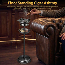 Load image into Gallery viewer, XIFEI Floor Standing Cigar Ashtray with Accessory Tray, Detachable Design, Heavy-Duty Stainless Steel Ashtray with 4 Cigar Rests, Stable Base, Cigar Accessories Gifts for Men
